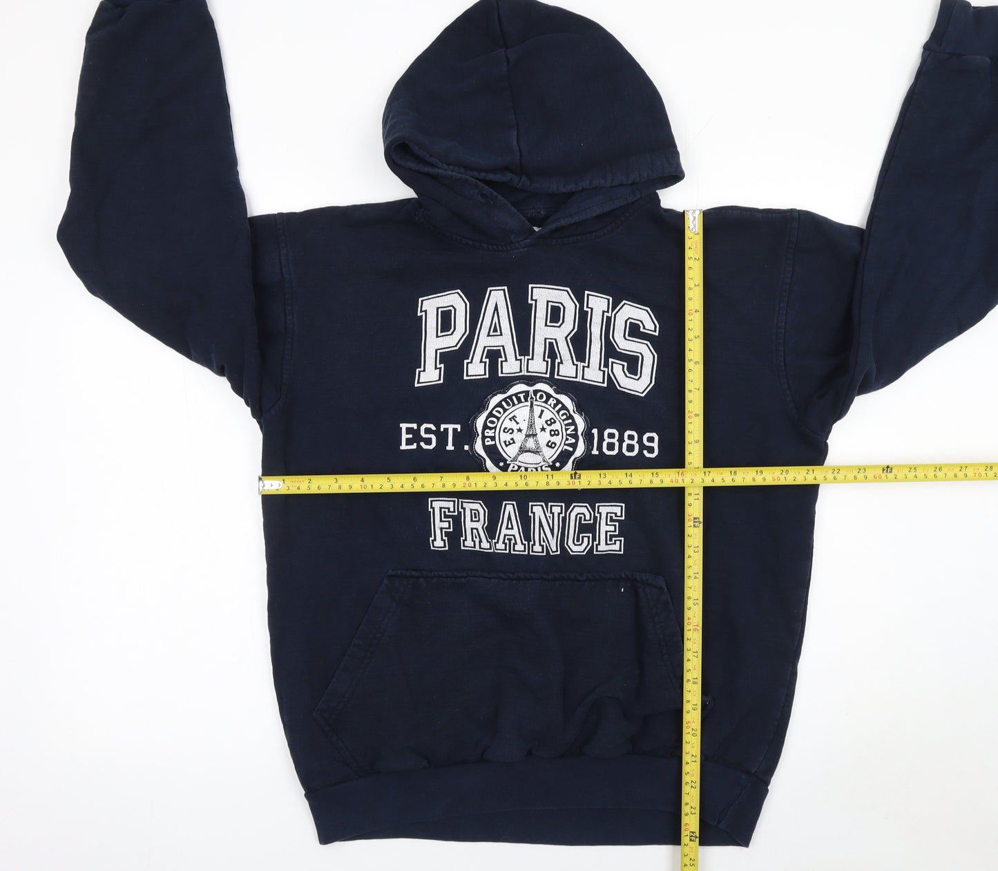 Paris Produit Original Navy Cotton Pullover Hoodie Women L Casual