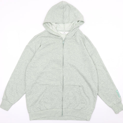 H&M Girls Grey Full Zip Hoodie 11-12 Years Cotton Blend Long Sleeve