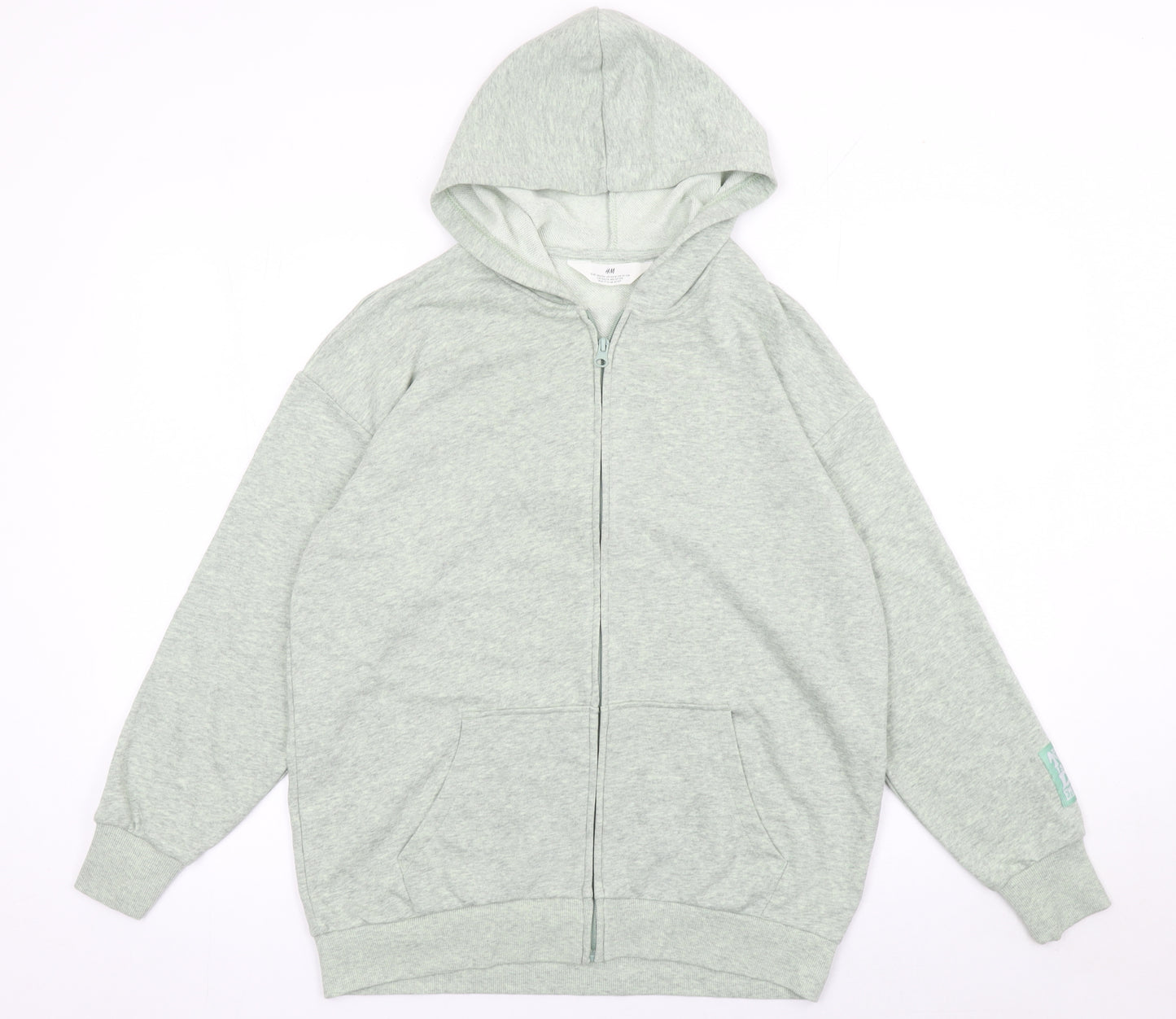 H&M Girls Grey Full Zip Hoodie 11-12 Years Cotton Blend Long Sleeve