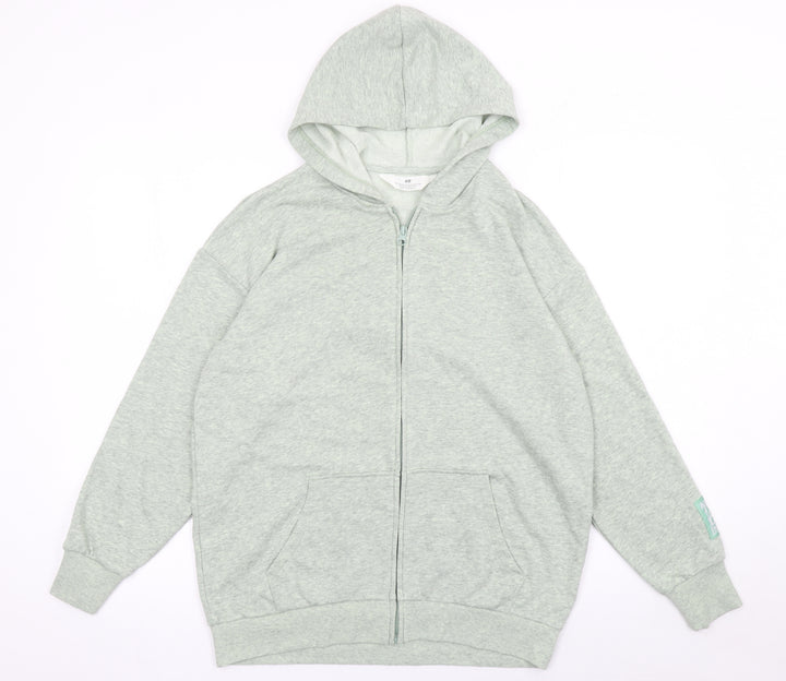 H&M Girls Grey Full Zip Hoodie 11-12 Years Cotton Blend Long Sleeve