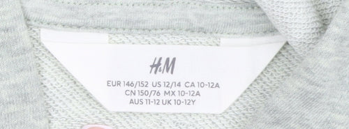 H&M Girls Grey Full Zip Hoodie 11-12 Years Cotton Blend Long Sleeve