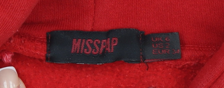 Misspap Womens Red Pullover Hoodie UK 6 Cotton Blend Casual