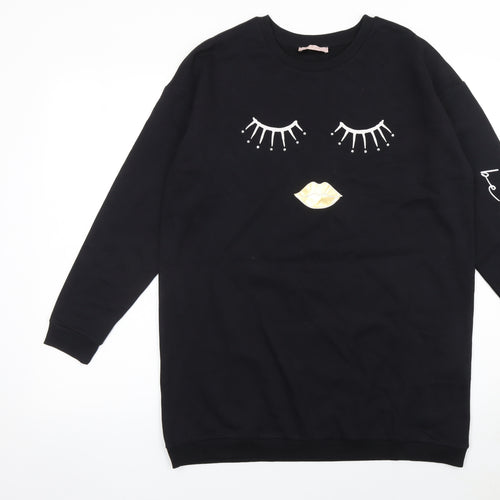 Lipsy Girls Black 13-14 Years Long Sleeve T-Shirt Dress Fun Graphic