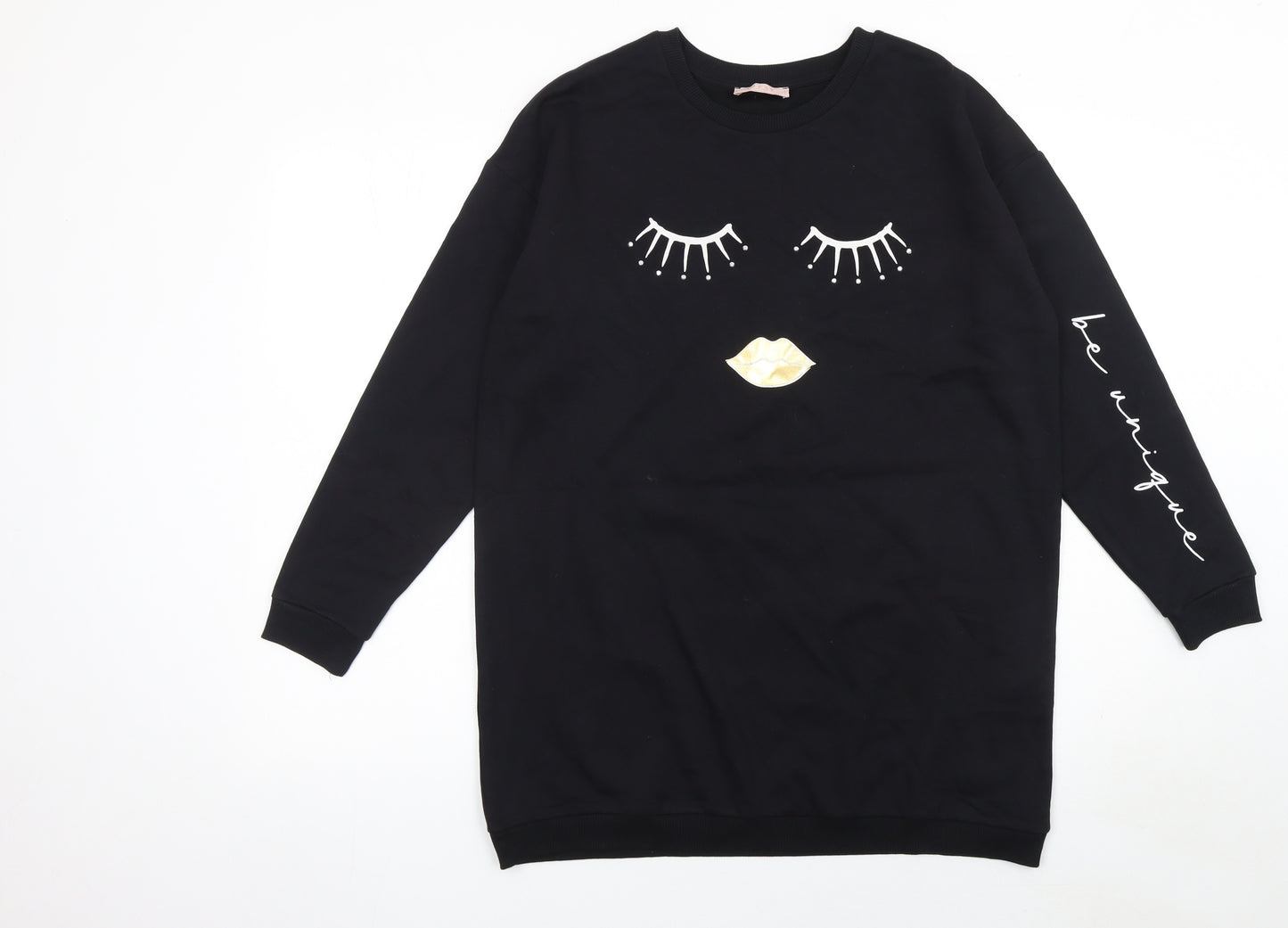 Lipsy Girls Black 13-14 Years Long Sleeve T-Shirt Dress Fun Graphic