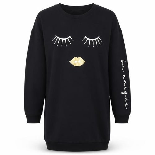 Lipsy Girls Black 13-14 Years Long Sleeve T-Shirt Dress Fun Graphic