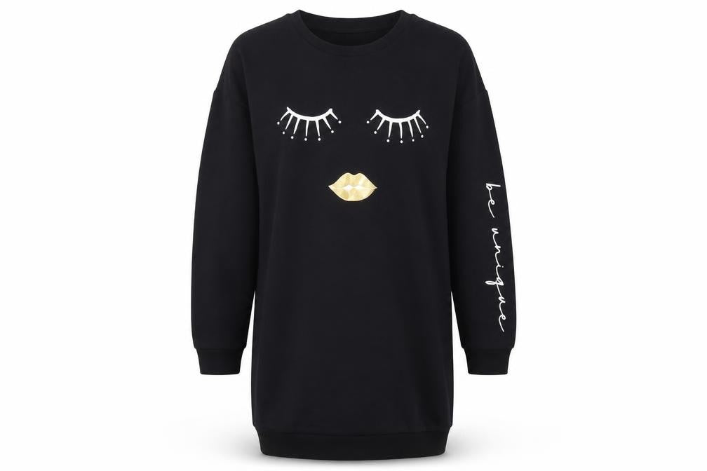 Lipsy Girls Black 13-14 Years Long Sleeve T-Shirt Dress Fun Graphic