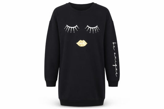 Lipsy Girls Black 13-14 Years Long Sleeve T-Shirt Dress Fun Graphic