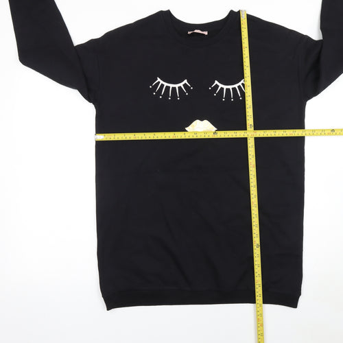 Lipsy Girls Black 13-14 Years Long Sleeve T-Shirt Dress Fun Graphic