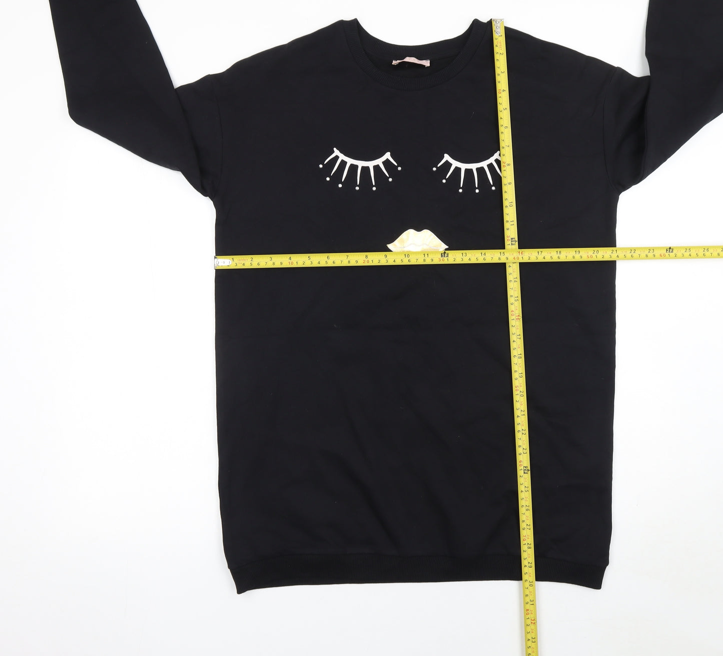 Lipsy Girls Black 13-14 Years Long Sleeve T-Shirt Dress Fun Graphic