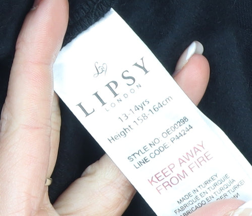 Lipsy Girls Black 13-14 Years Long Sleeve T-Shirt Dress Fun Graphic