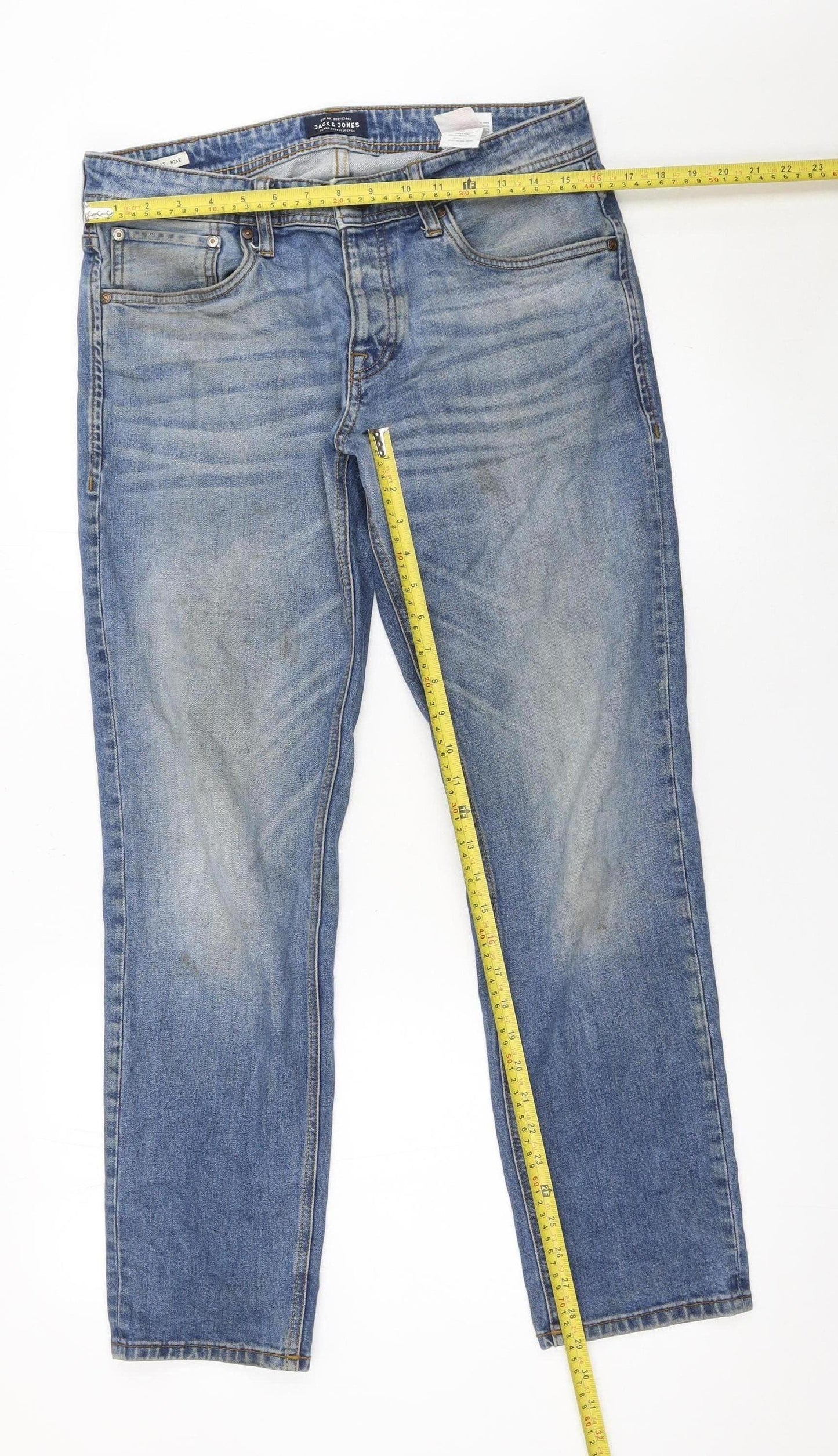 Jack & Jones Men's Blue Straight Jeans 32x30 Cotton Denim