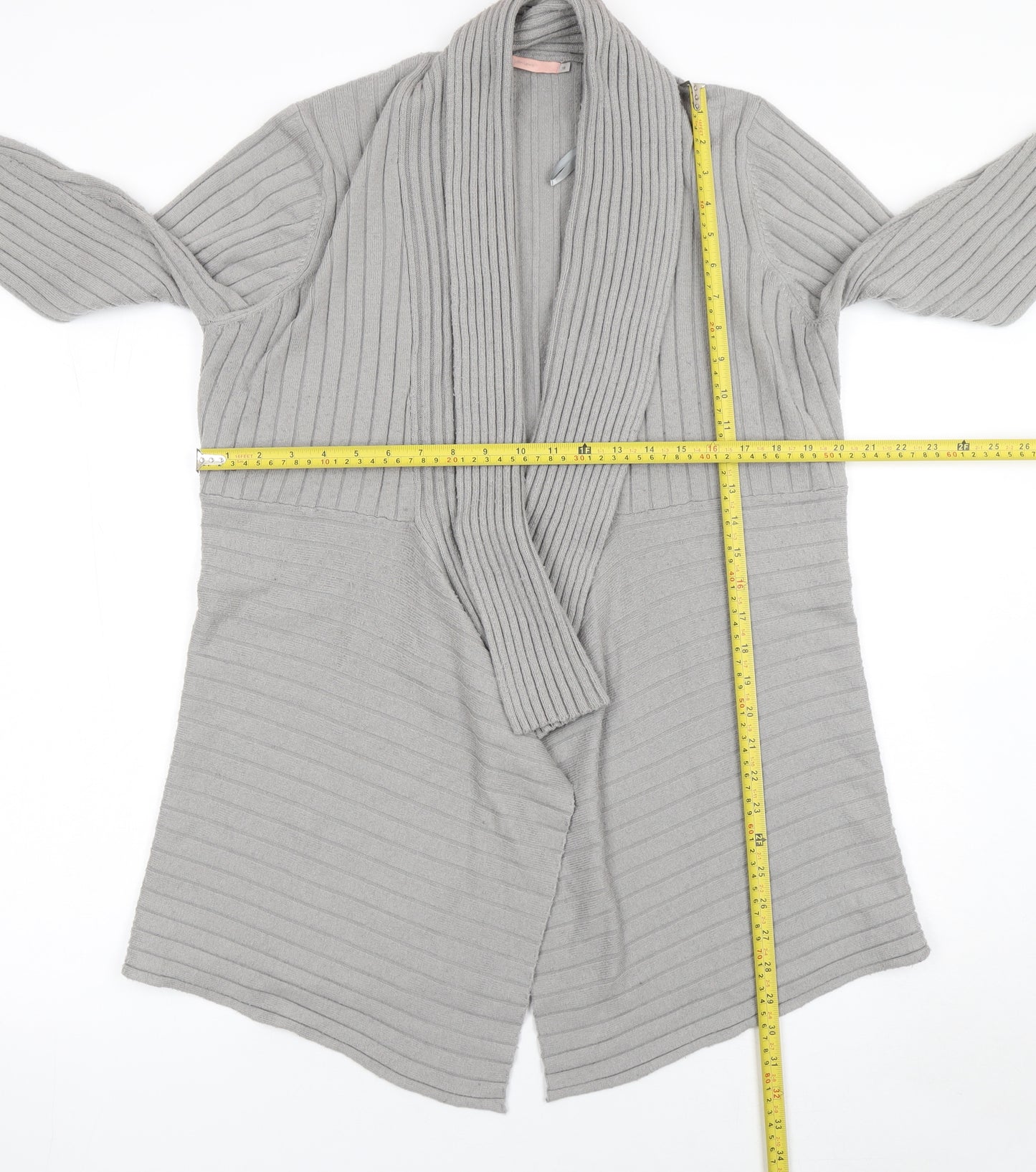 John Lewis Women’s Grey Longline Ribbed Knit Cardigan Size 18