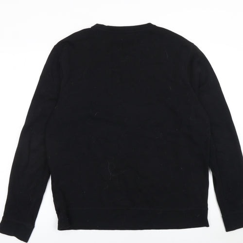 H&M Men Black L Crew Neck Cotton Blend Pullover Jumper