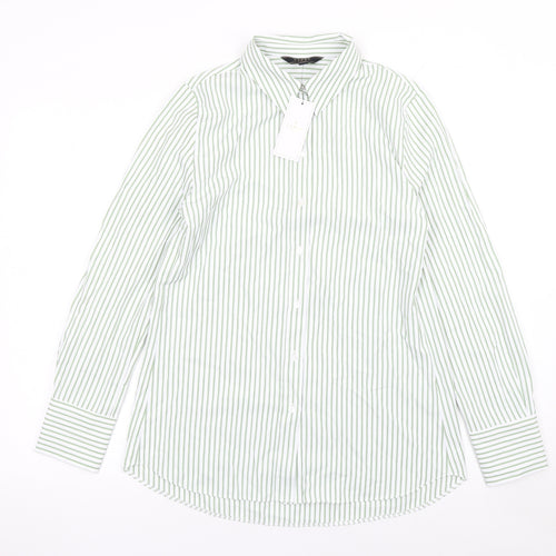 Lipsy Women Green Striped Long Sleeve Button-Up Shirt UK 8