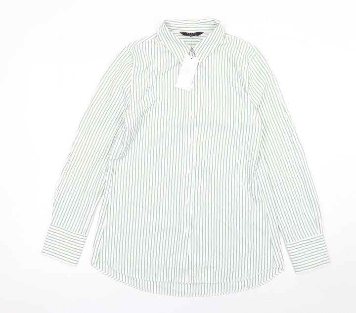 Lipsy Women Green Striped Long Sleeve Button-Up Shirt UK 8