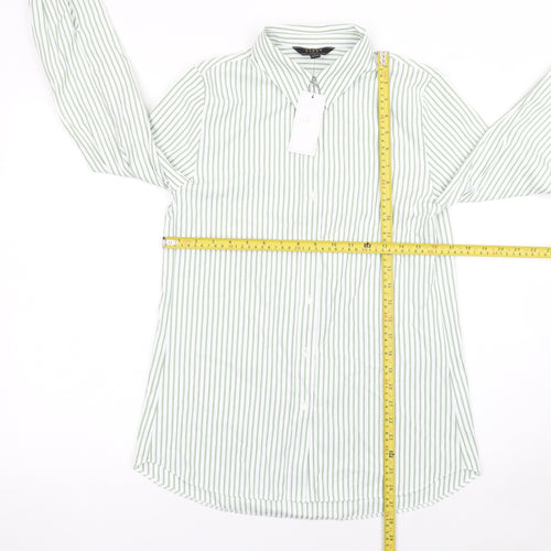 Lipsy Women Green Striped Long Sleeve Button-Up Shirt UK 8