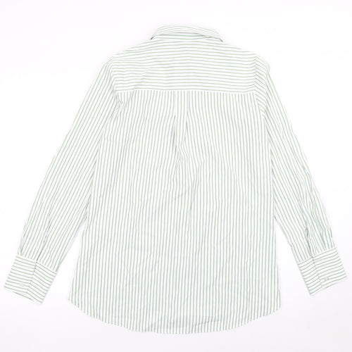 Lipsy Women Green Striped Long Sleeve Button-Up Shirt UK 8