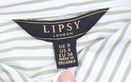 Lipsy Women Green Striped Long Sleeve Button-Up Shirt UK 8