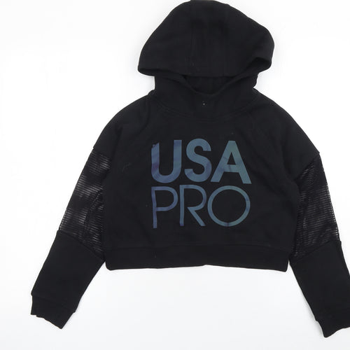 USA Pro Girls Black Cropped Hoodie 11-12 Years Mesh Sleeve Pullover
