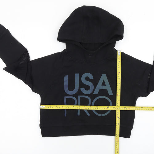 USA Pro Girls Black Cropped Hoodie 11-12 Years Mesh Sleeve Pullover
