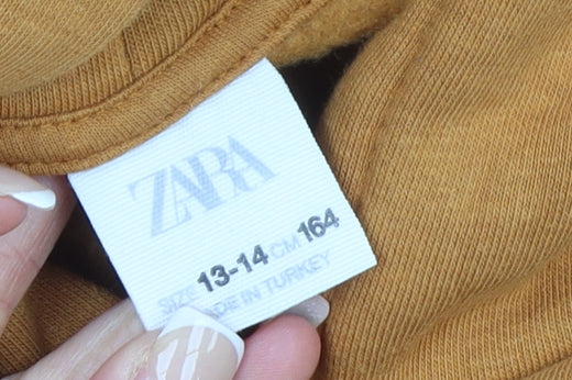 ZARA Girls Brown 13-14 Years Pullover Hoodie Cotton Fleece Autumn Casual
