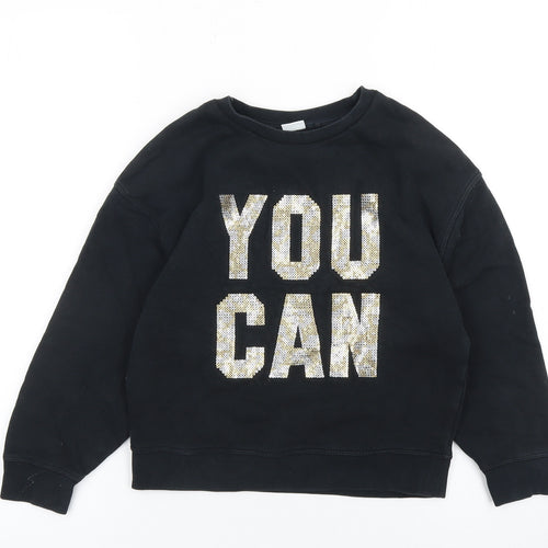 Next Girls Black Sequin 'You Can' Sweatshirt 8 Years Cotton Blend