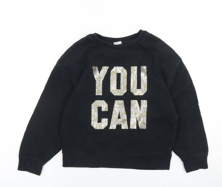 Next Girls Black Sequin 'You Can' Sweatshirt 8 Years Cotton Blend
