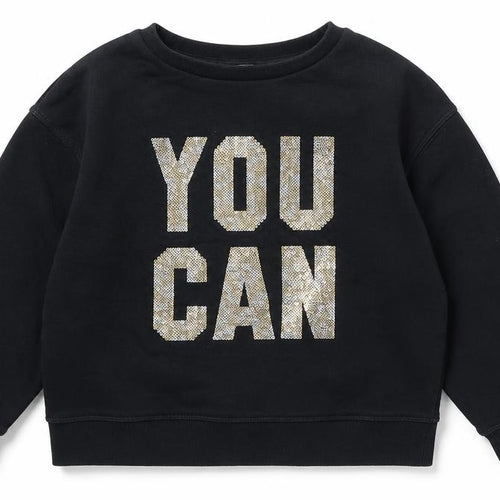Next Girls Black Sequin 'You Can' Sweatshirt 8 Years Cotton Blend