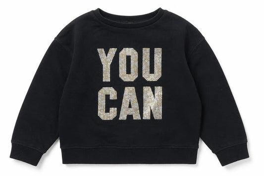 Front view of Next girls’ black sequin 'you can' sweatshirt 8 years cotton blend