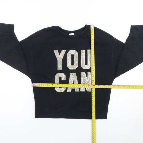 Next Girls Black Sequin 'You Can' Sweatshirt 8 Years Cotton Blend