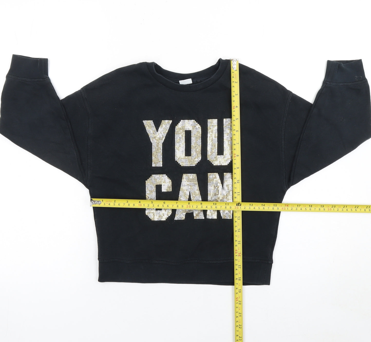 Next Girls Black Sequin 'You Can' Sweatshirt 8 Years Cotton Blend