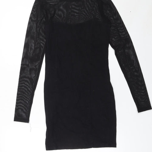 Forever 21 Women’s Black Sheer Mesh Long Sleeve Bodycon Dress Size S