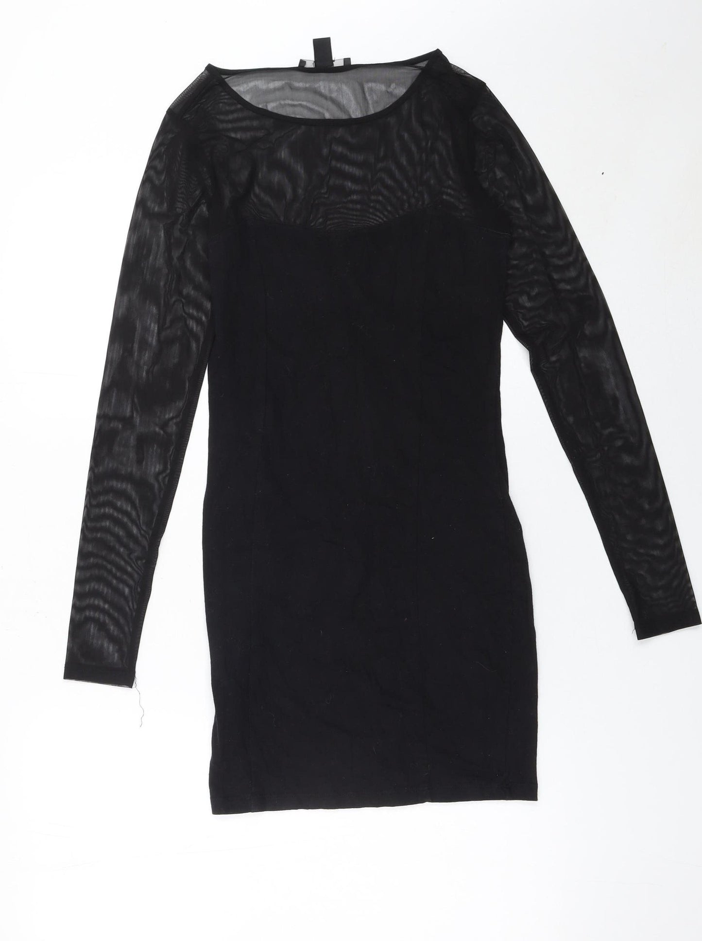 Forever 21 Women’s Black Sheer Mesh Long Sleeve Bodycon Dress Size S