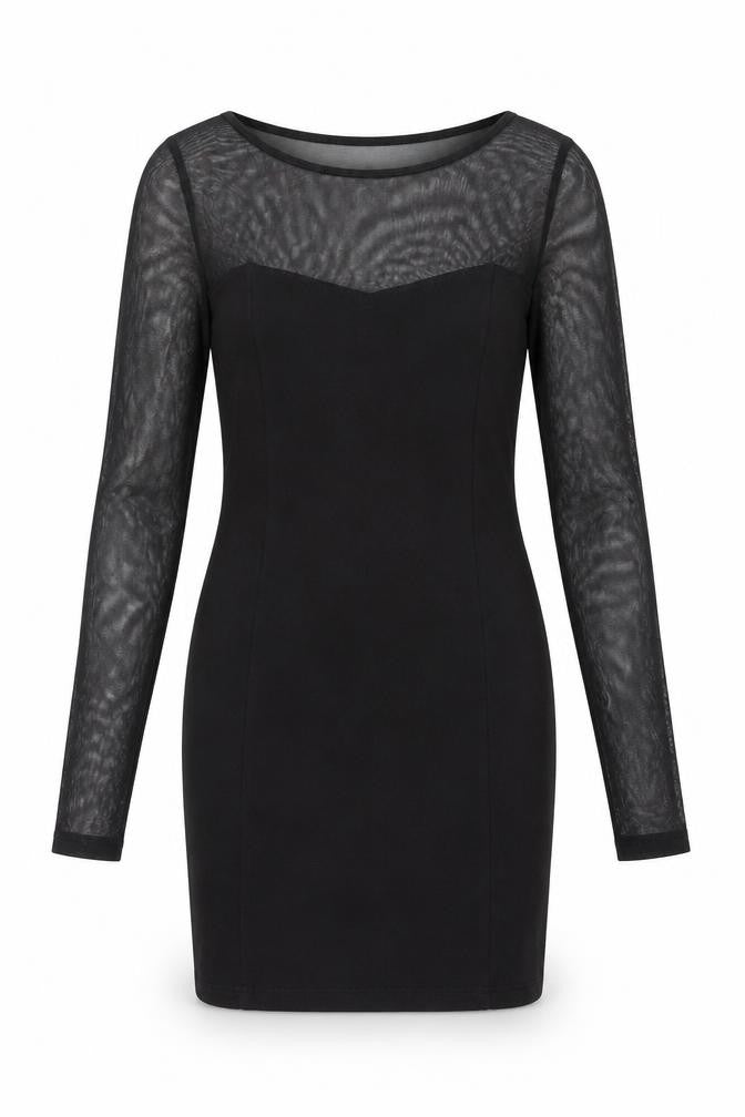Forever 21 Women’s Black Sheer Mesh Long Sleeve Bodycon Dress Size S