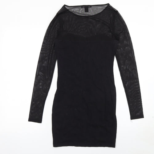 Forever 21 Women’s Black Sheer Mesh Long Sleeve Bodycon Dress Size S