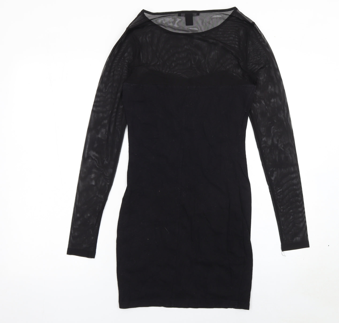 Forever 21 Women’s Black Sheer Mesh Long Sleeve Bodycon Dress Size S