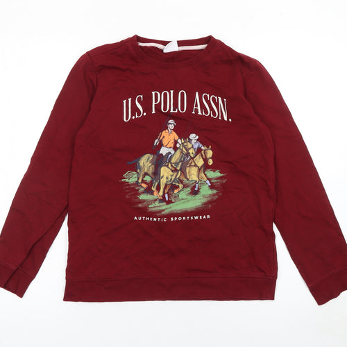 U.S. Polo Assn. Boys Red Pullover Sweatshirt 12-13 Years Crew Neck Logo Top
