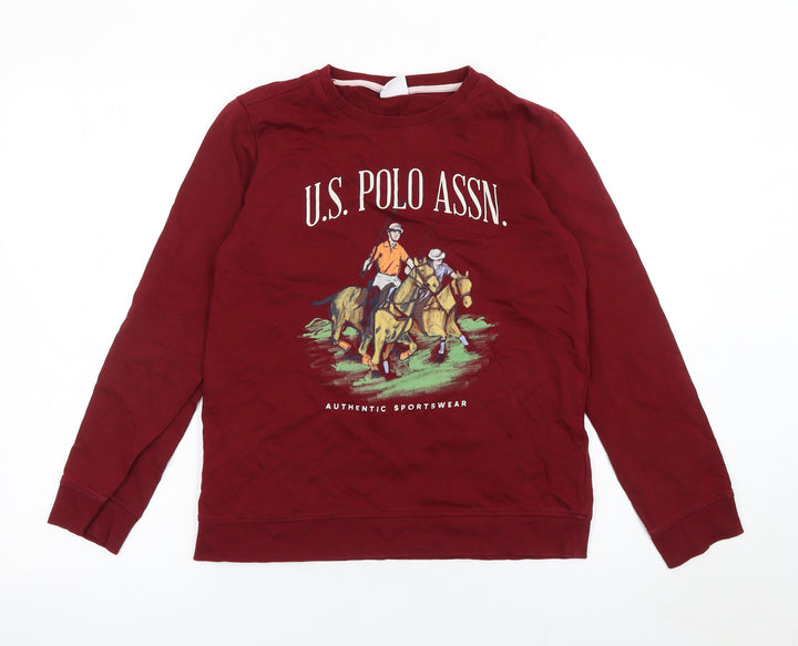 U.S. Polo Assn. Boys Red Pullover Sweatshirt 12-13 Years Crew Neck Logo Top