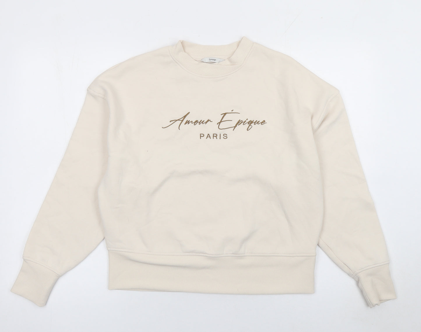 George Women Beige Amour Epique Paris Pullover Sweatshirt Size S 8-10