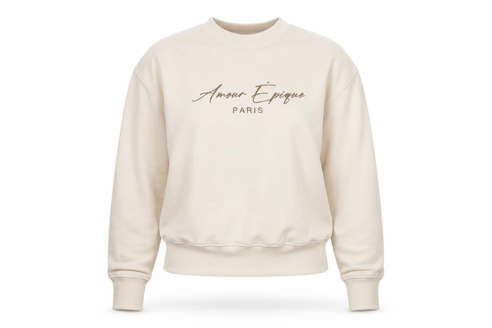 George Women Beige Amour Epique Paris Pullover Sweatshirt Size S 8-10