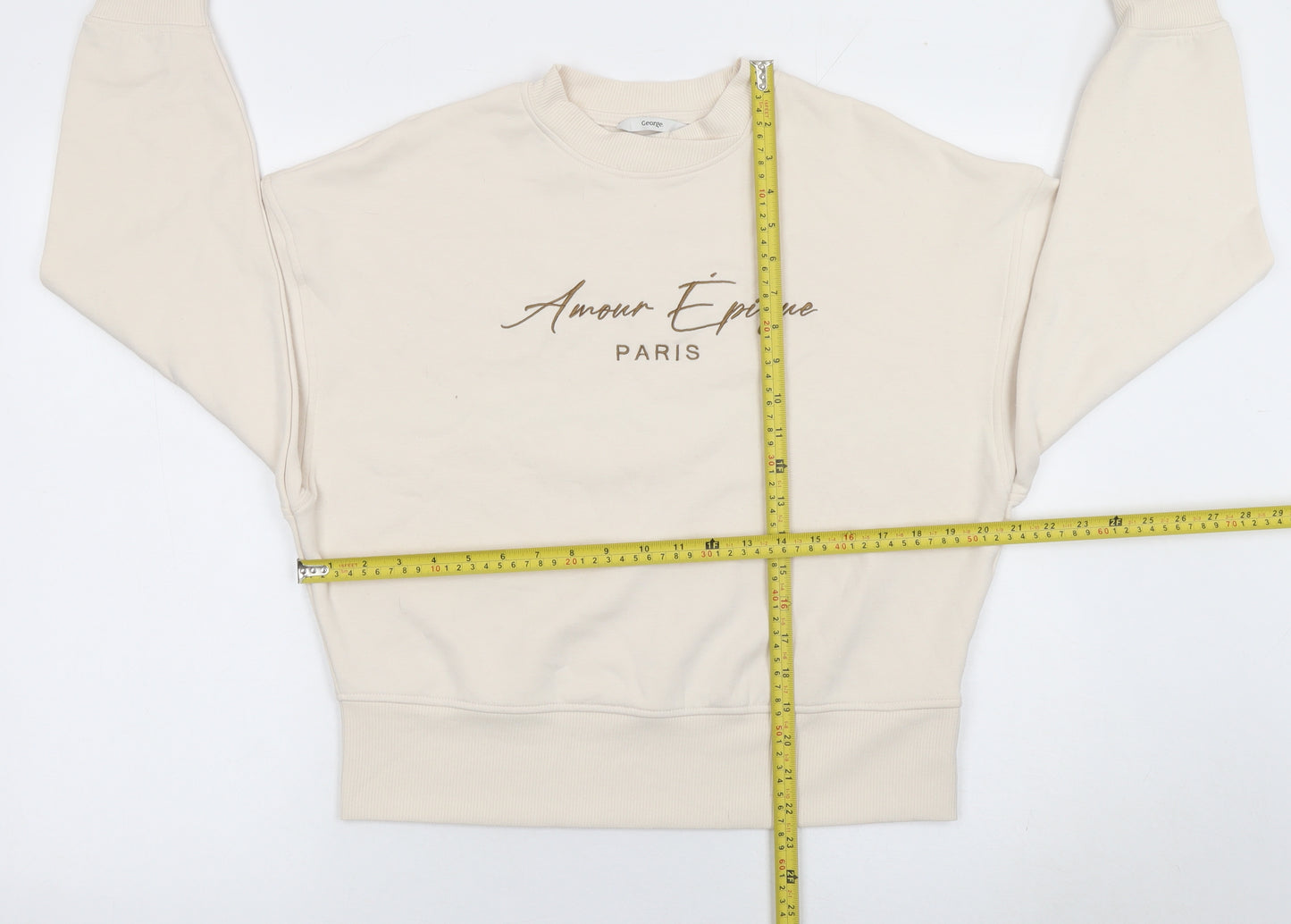 George Women Beige Amour Epique Paris Pullover Sweatshirt Size S 8-10