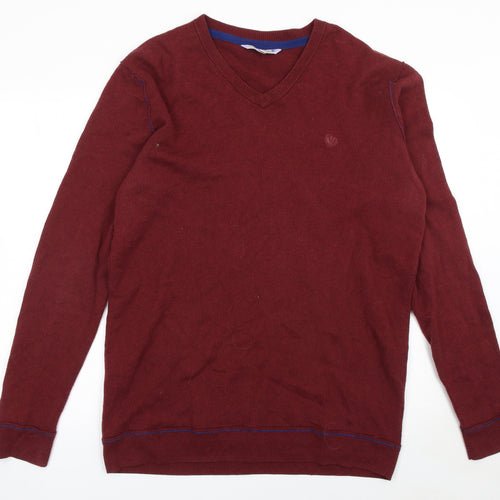 Clarks Originals Men's Red XL V-Neck Cotton Wool Jumper