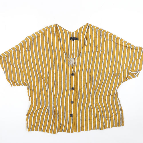 Frnch Paris Women's Yellow Striped Cropped Blouse Size L