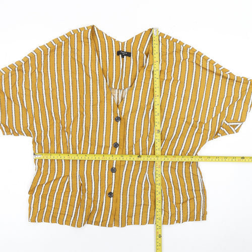 Frnch Paris Women's Yellow Striped Cropped Blouse Size L