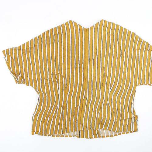 Frnch Paris Women's Yellow Striped Cropped Blouse Size L