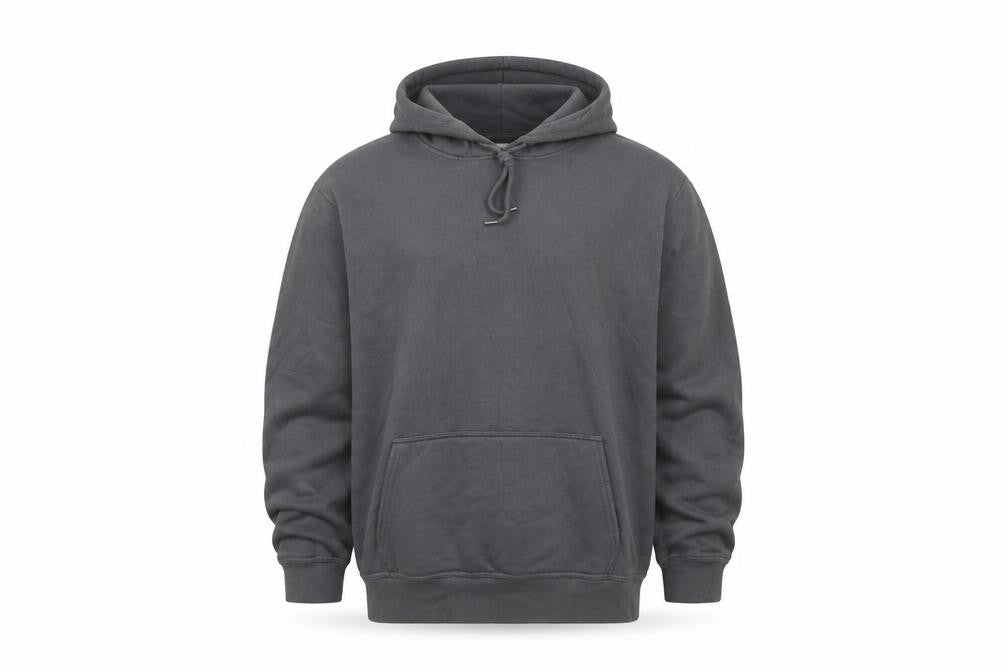 Front view of River Island Men's Grey Pullover Hoodie, size M, Fleece Cotton Blend