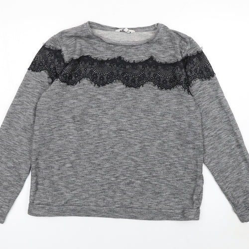 Peacocks Women Grey Lace Panel Long Sleeve Knit Jumper Size 14