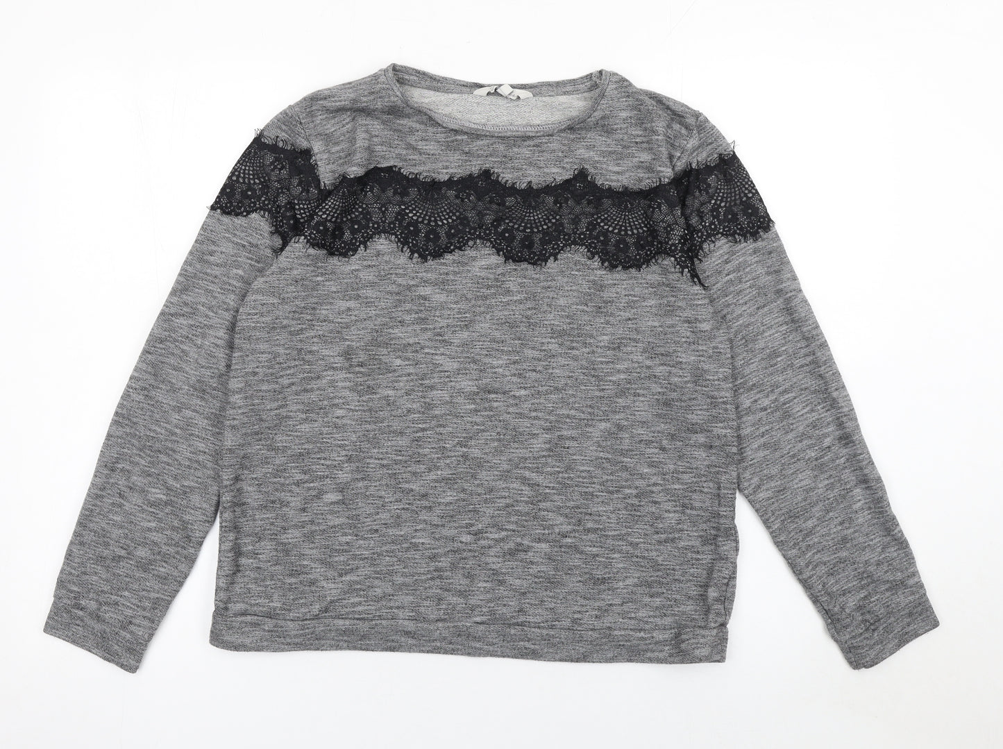 Peacocks Women Grey Lace Panel Long Sleeve Knit Jumper Size 14