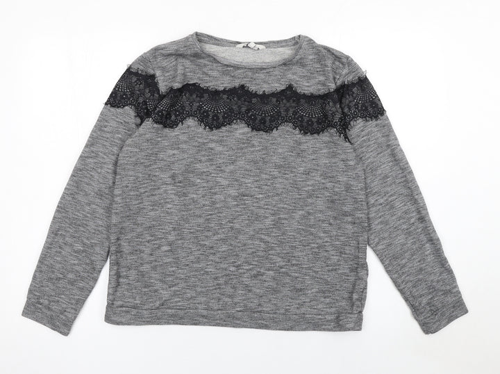 Peacocks Women Grey Lace Panel Long Sleeve Knit Jumper Size 14