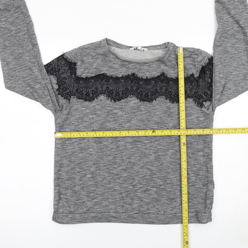 Peacocks Women Grey Lace Panel Long Sleeve Knit Jumper Size 14